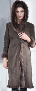Style S38 toscana shearling w/ hood and toggle button closures and zipper detailing