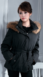 Style WT67 microfabric down/poly fill short jacket w/ raccoon trimmed hood