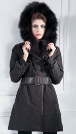 Style WT71 microfabric down and poly filled coat w/ fox lined hood